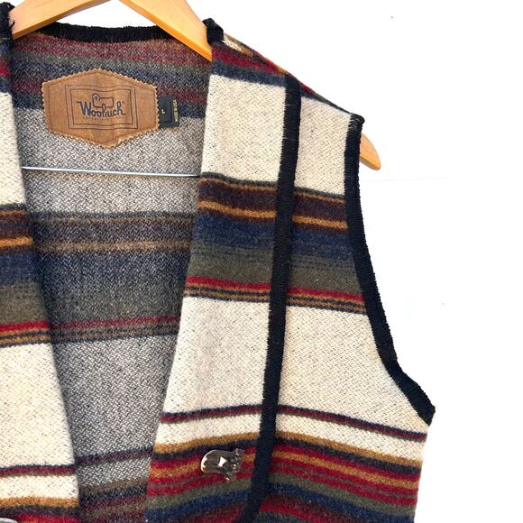 Vintage Woolrich 90s Southwestern Cropped Wool Vest USA Large Blanket Striped - Picture 6 of 7